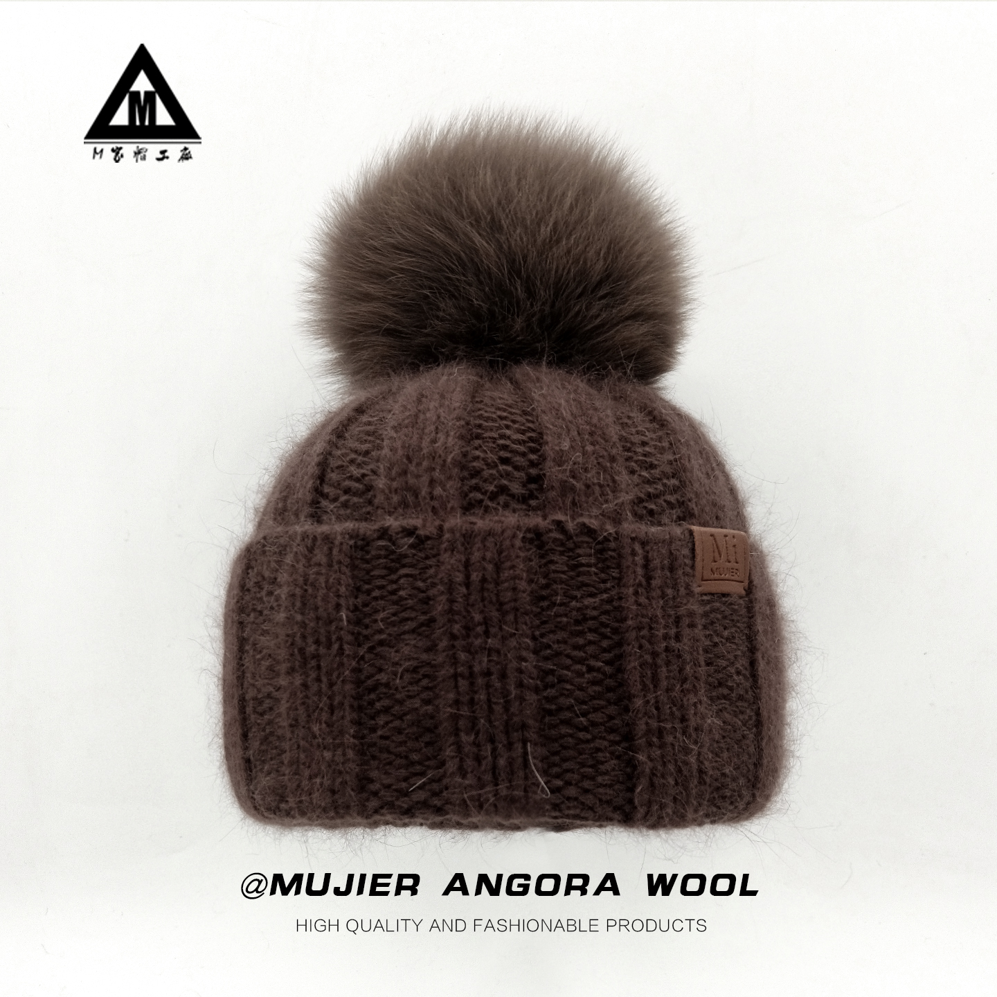 冰岛粗线条纹兔毛针织帽子女秋冬保暖护耳大头围狐狸毛球毛线帽潮