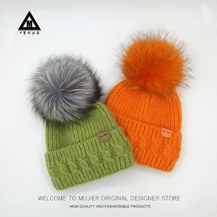 冰岛花儿与少年迪丽热巴同款狐狸毛球针织帽女秋冬保暖毛线帽冷帽