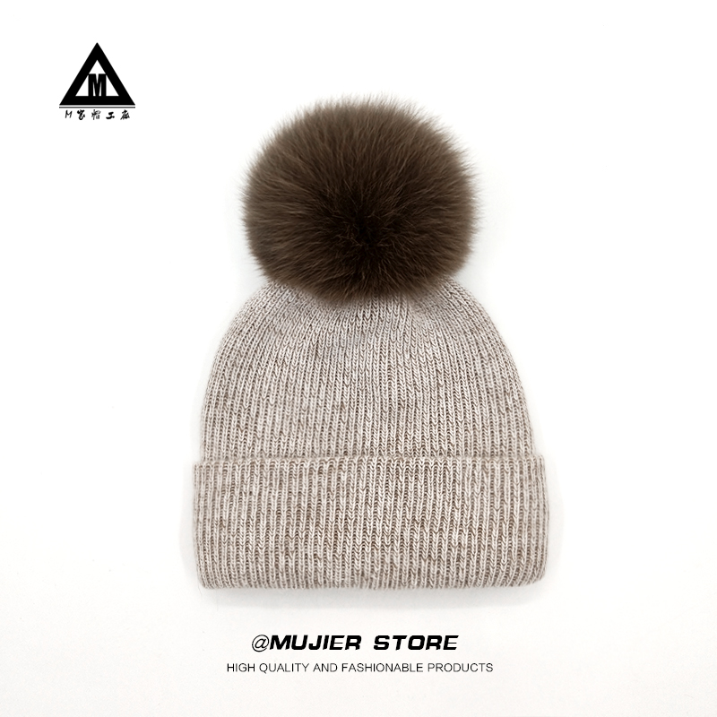 日本滑雪兔毛针织帽子女秋冬保暖加厚显脸小冰岛狐狸毛球毛线帽潮