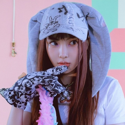 韩国newjeans同款兔耳朵牛仔棒球帽子女水洗涂鸦嘻哈破洞鸭舌帽潮