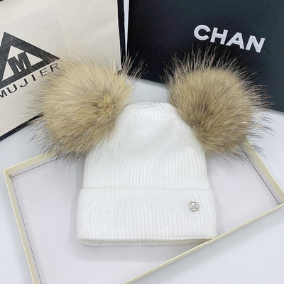 双毛球针织帽男女出游休闲帽子冬