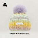 冰岛渐变糖果色针织帽子女秋冬保暖护耳大头围羊毛狐狸毛球毛线帽