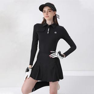 春秋高尔夫女士裙子套装网球羽毛球服装弹力长袖高腰裙子韩版百搭