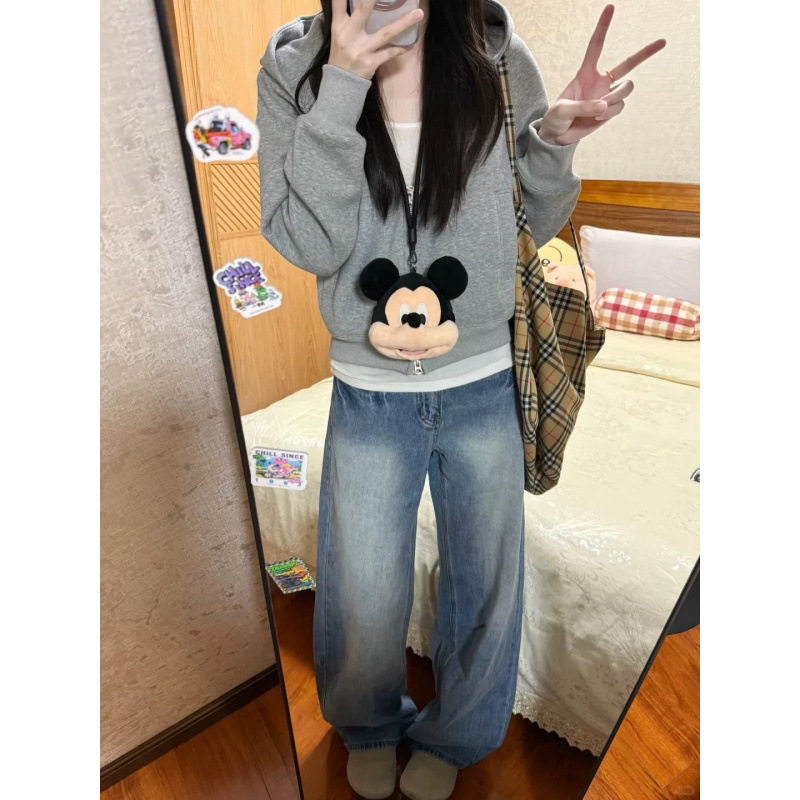 灰色正肩短款卫衣外套女2025新款春秋季连帽小个子美式秋天穿搭薄