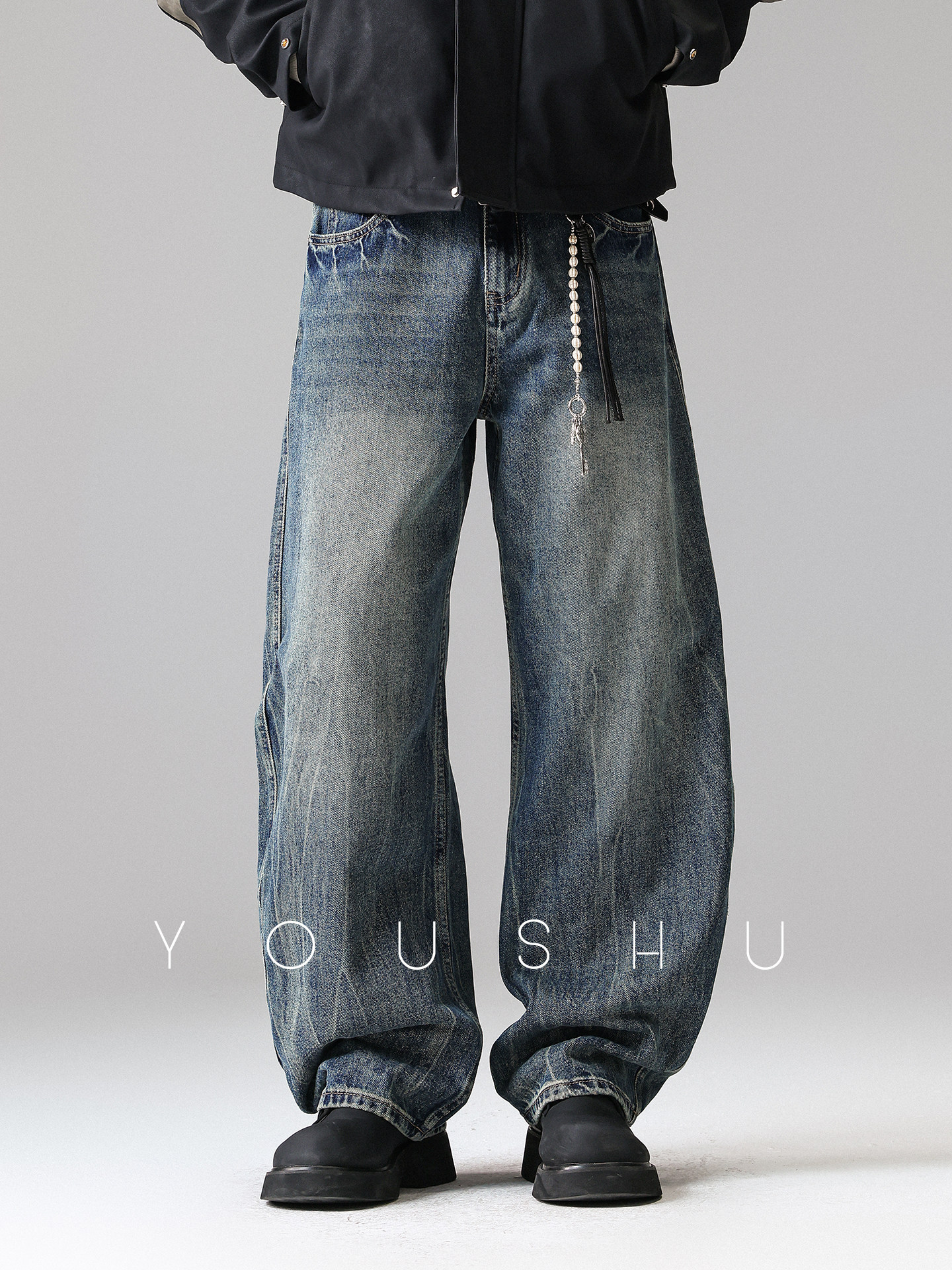 Youshu Mỹ thương hiệu thời trang quần jean nam thẳng xuân thu quần ống rộng scimitar wash đường phố cao quần dài rộng