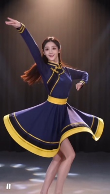 蒙族舞民族风大摆长裙演出服女