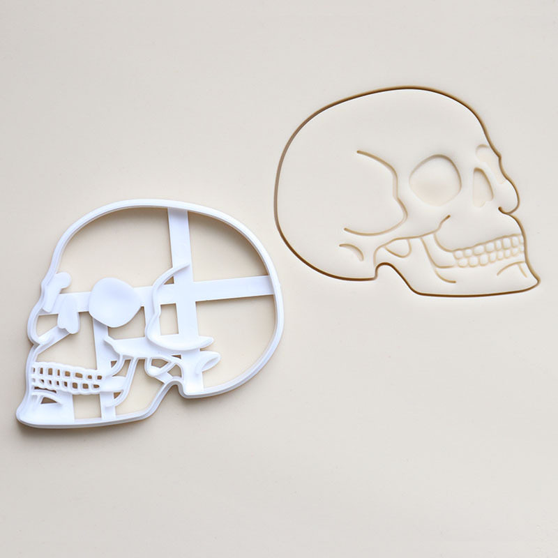 万圣节骷髅头饼干模具糖霜塑料压模卡通曲奇翻糖头颅印章烘焙工具