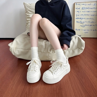 6CM增高加绒厚底小白鞋女冬季保暖毛毛板鞋休闲小个子增高棉鞋女