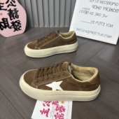 磨砂皮加绒星星板鞋 女2026秋冬新款 厚底脏脏鞋 韩版 百搭休闲二棉鞋