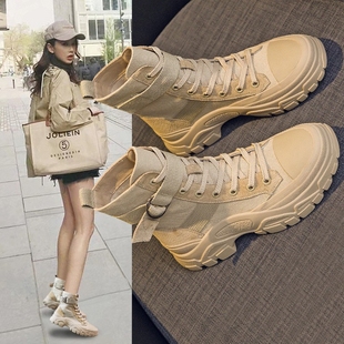 帆布马丁靴女2026新款冬季加绒英伦风炸街小短靴厚底爆款春秋单靴