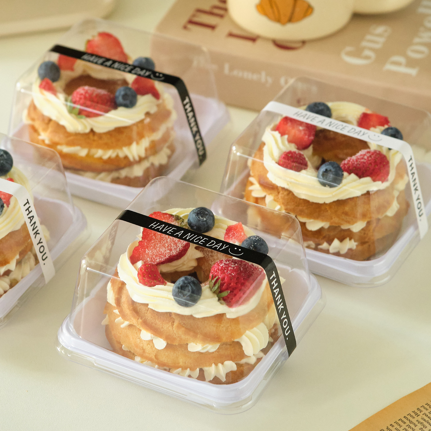 网红车轮泡芙包装盒大酥皮4寸小蛋糕甜品打包盒切块提拉米苏盒子