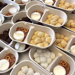 网红糯叽叽蘸酱麻薯包装盒双格一次性便当蛋糕盒甜品纸浆打包盒子