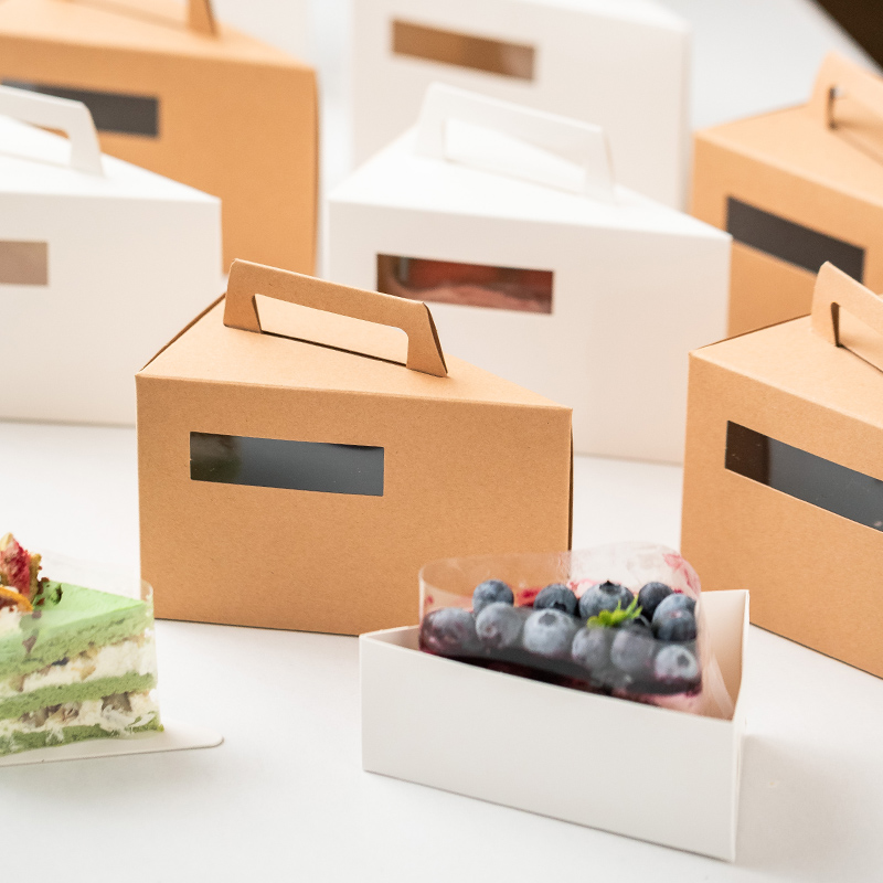 三角形切块蛋糕盒手提6六8八寸切片慕斯千层甜品打包纸盒烘焙包装