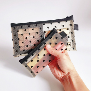 新款迷你植绒网纱化妆包便携随身补妆包袋简约化妆刷收纳口红气垫