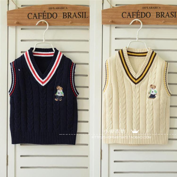 儿童毛衣马甲男童小童v领毛线背心宝宝坎肩纯棉针织衫春秋冬新款