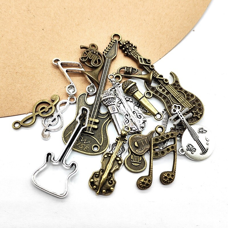 diy复古吉他大提琴话筒音符钥匙扣项链坠挂件团建手工箱包材料包