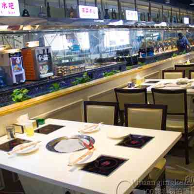 大理石无烟烧烤涮桌自助餐烤肉店桌椅商用电磁炉一体实木火锅桌.