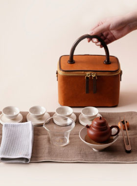 一条【茶小野】紫砂壶一壶四杯旅行茶具套装便携式户外泡茶壶礼物