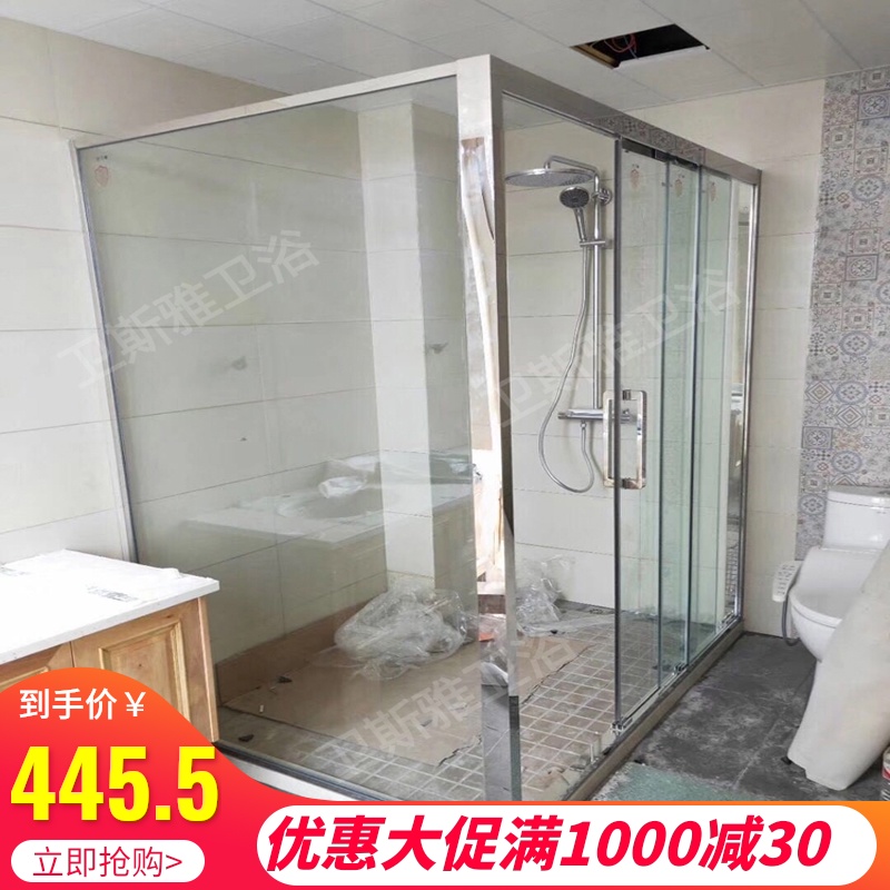 定制不锈钢淋浴房方形三联动三趟移门浴室淋浴玻璃隔断门广东厂家