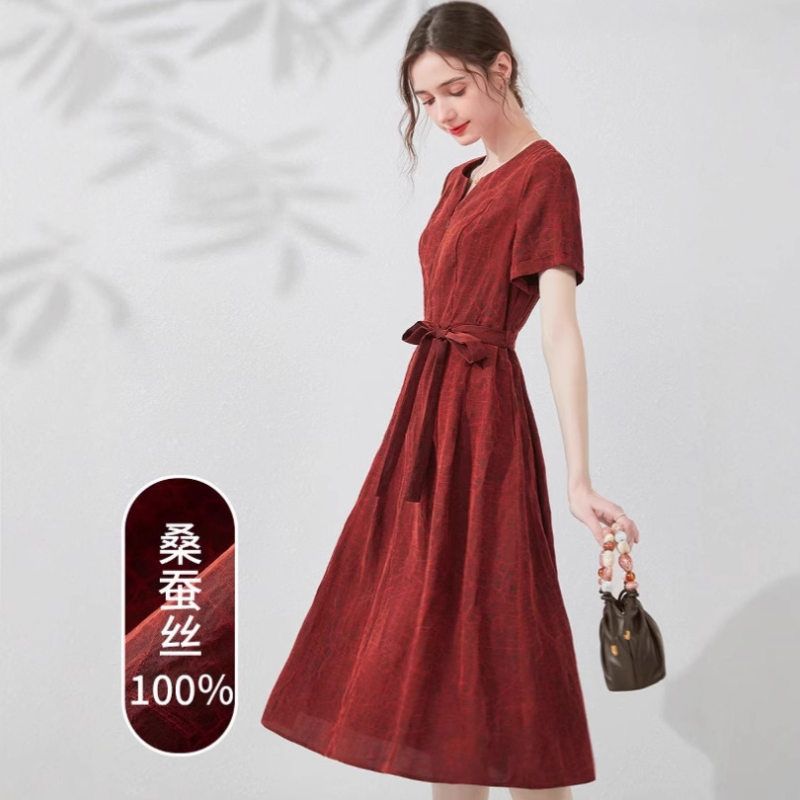 【香云纱100%桑蚕丝】夏季气质优雅修身显瘦高级感真丝收腰连衣裙