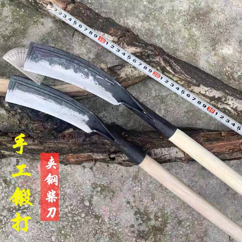 苗家手工锻打夹钢砍柴刀砍竹刀户外野营露营专用刀方头直背柴刀