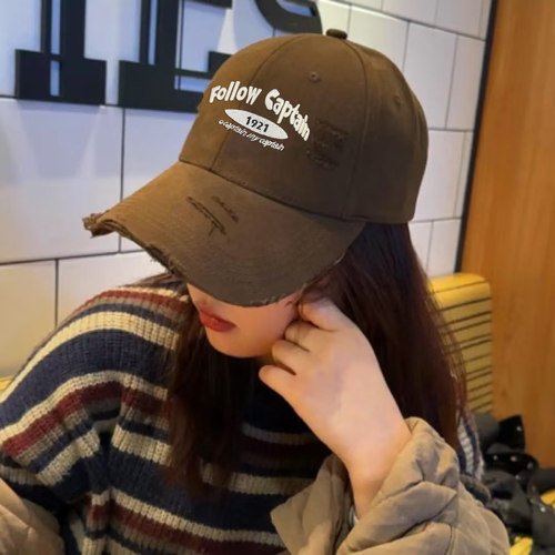 韩系破洞潮牌字母刺绣棒球帽男女