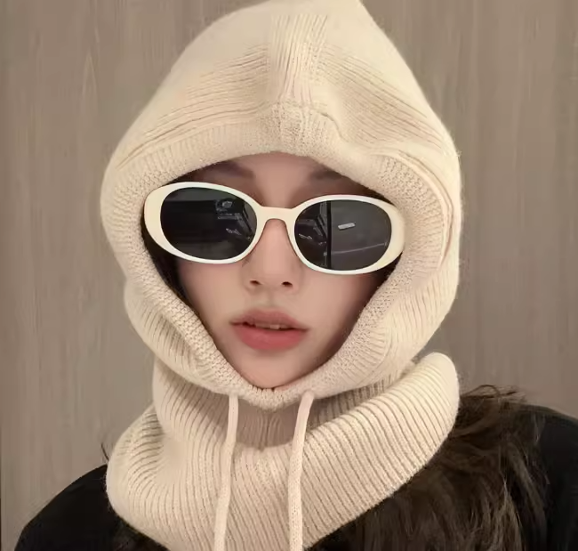 时尚巴拉克拉法帽子女冬季护耳帽子围脖一体保暖防寒针织毛线帽潮