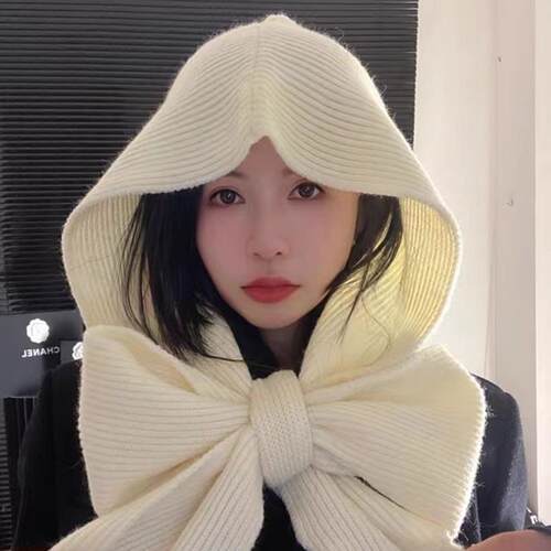 巴拉克拉法蝴蝶结连帽围巾女冬季
