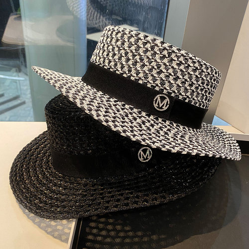 草帽夏季新款时尚平顶复古水钻