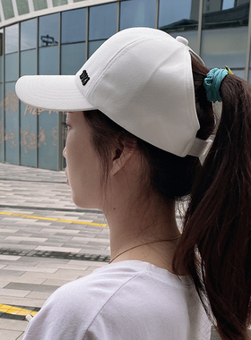白色帽子女款夏季户外运动可扎马尾棒球帽遮阳防晒空顶鸭舌帽女