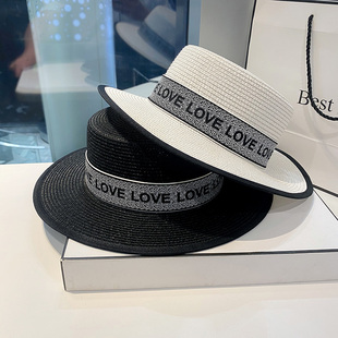 帽子女夏天ins韩版 百搭大檐平顶礼帽沙滩遮阳帽 潮牌字母草帽时尚