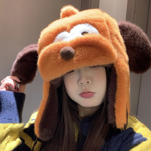 可爱卡通布鲁托毛绒雷锋帽子女秋冬季加厚保暖护耳帽显脸小套头帽