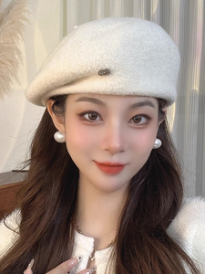英伦羊毛呢百搭复古贝雷帽子女秋冬季轻奢高级感显脸小洋气画家帽