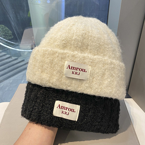 毛绒贴布毛线帽时尚百搭冬季女