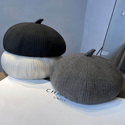 秋冬日系复古纯色贝雷帽女显脸小