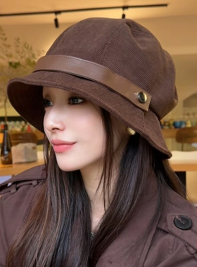 复古美拉德大头围渔夫帽女