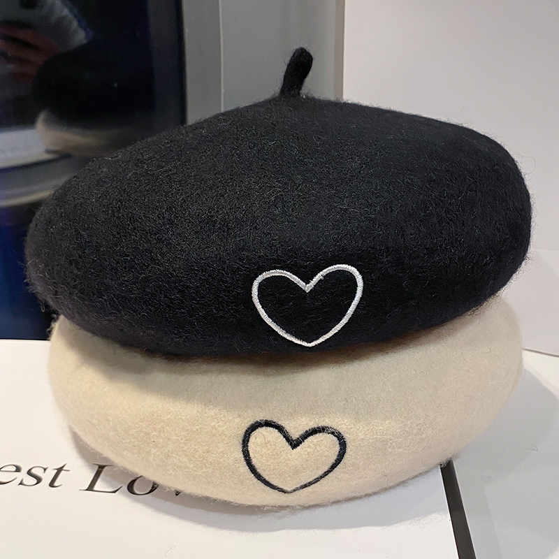 可爱秋冬刺绣日系休闲复古帽子