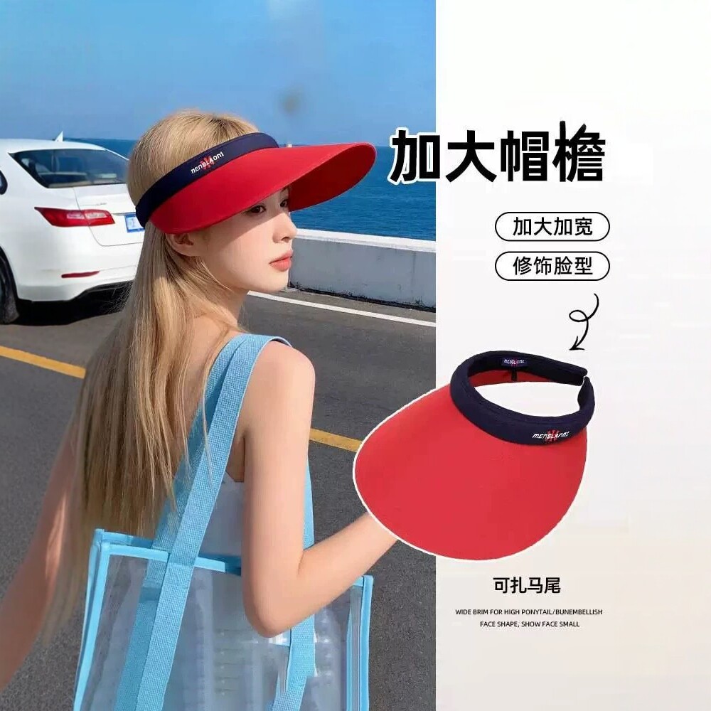 红色空顶帽女户外运动骑车防晒帽图片