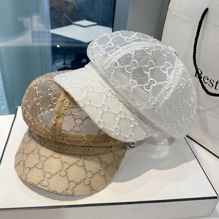 韩版潮新款网纱八角帽子女夏季薄款防晒百搭鸭舌帽休闲透气遮阳帽