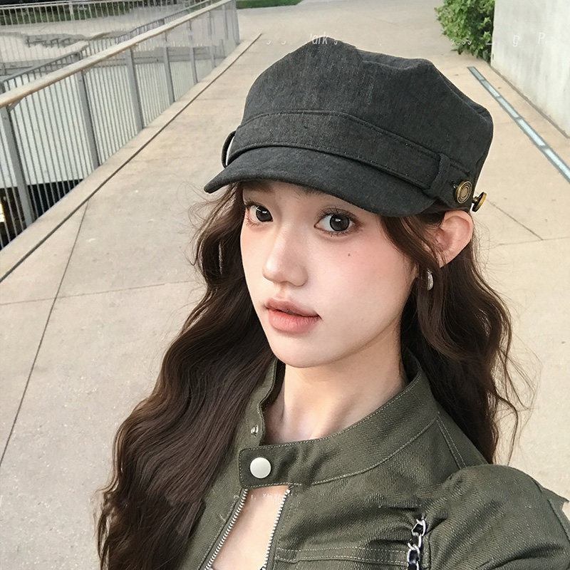 美式复古平顶马术帽女百搭显脸小