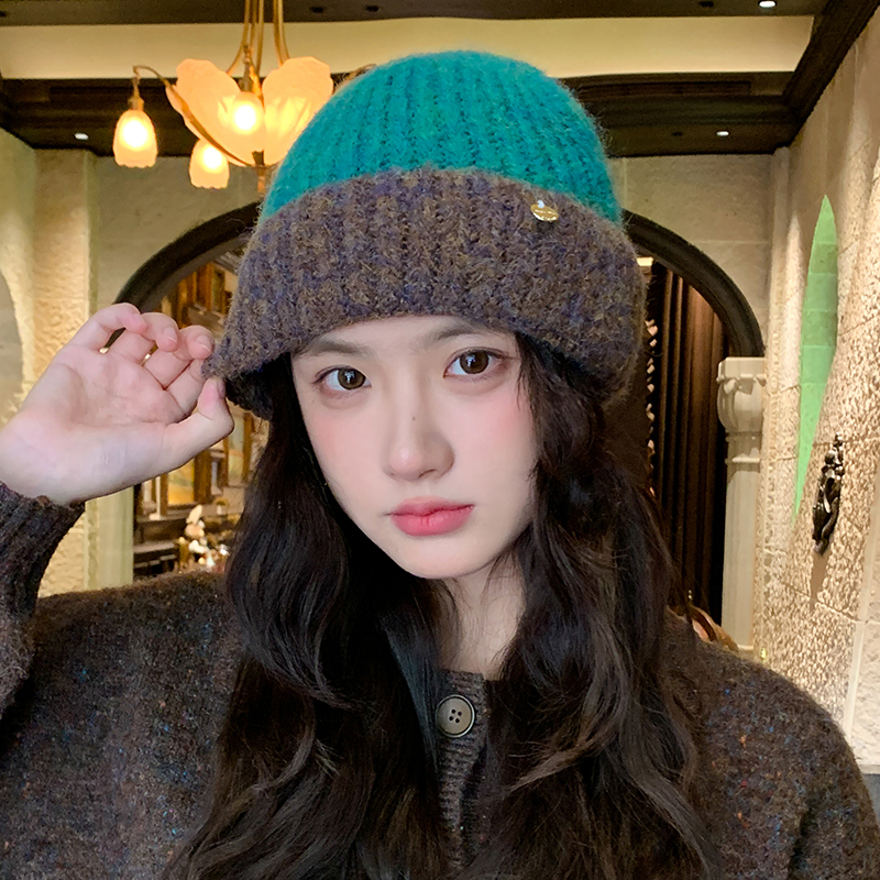 韩版时尚撞色针织帽女冬保暖防寒