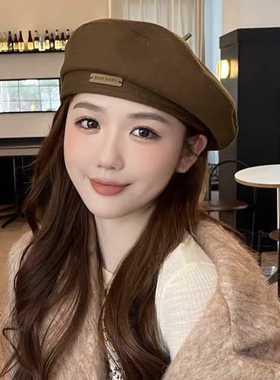 秋冬季简约毛呢贝雷帽子女时尚英伦复古画家帽潮款男女逛街蓓蕾帽