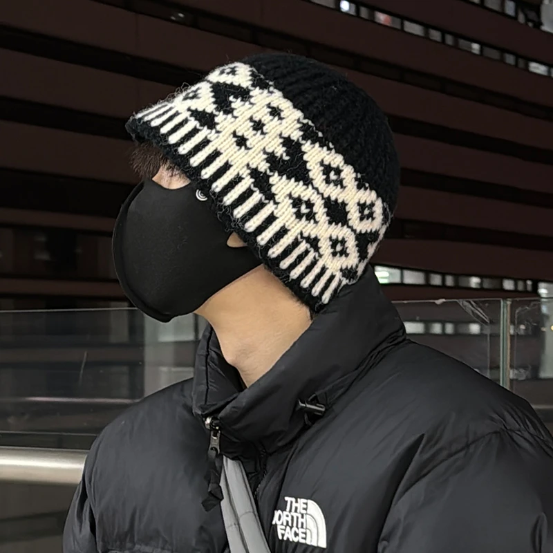 街头复古拼色针织毛线堆堆帽男女