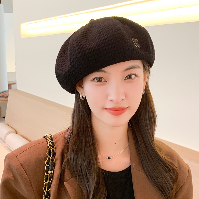 韩系时尚纯色贝雷帽子纯色画家帽