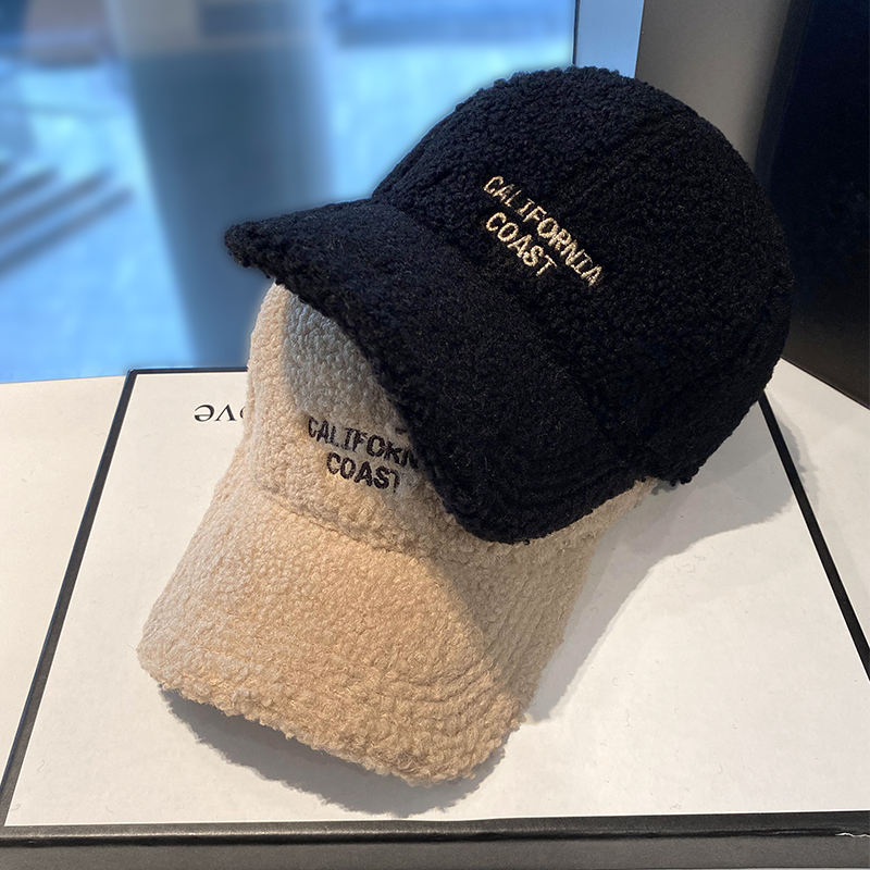 秋冬季美式字母羊羔绒棒球帽保暖