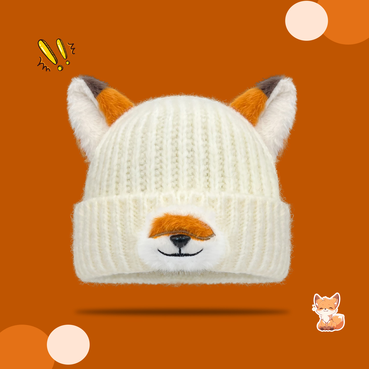 可爱卡通尼克狐狸周边针织毛线帽