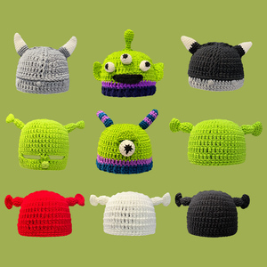 痞幼同款帽子怪物史莱克绿色毛线帽女秋冬卡通可爱搞怪针织冷帽男