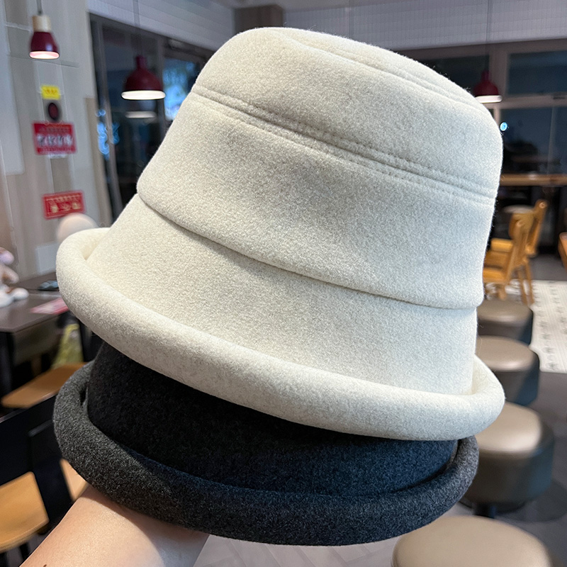 韩版时尚卷边毛呢水桶帽子女复古英伦风显脸小盆帽百搭气质渔夫帽