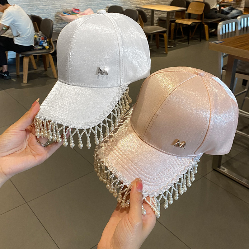 女珍珠吊坠丝光百搭m棒球帽帽子