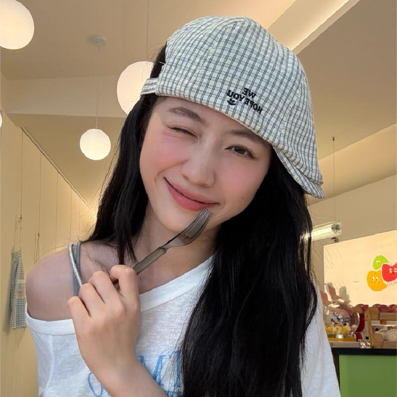 日系文艺复古格子前进帽正反两戴
